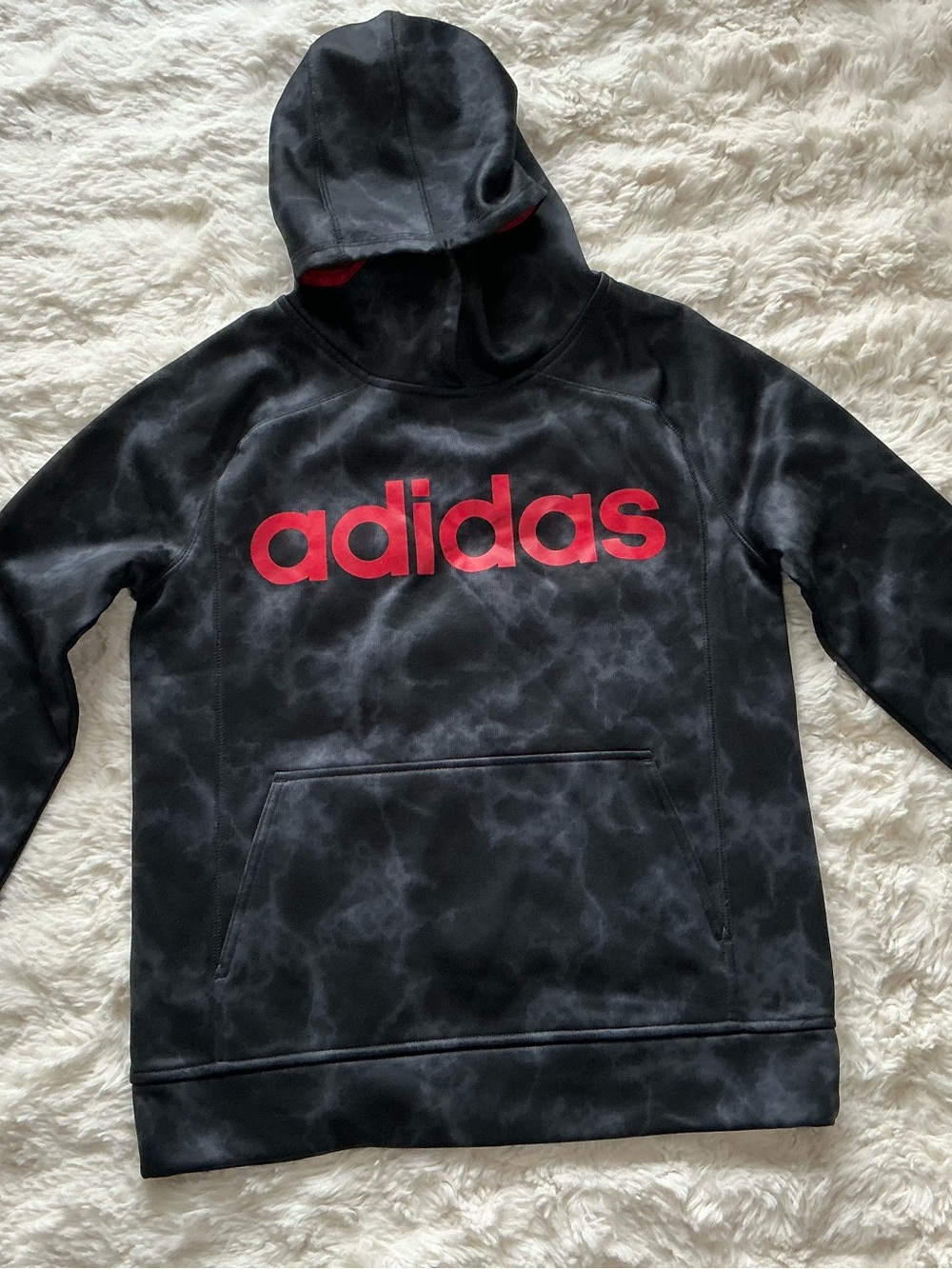 adidas Black Tie-Dye Crewneck Hoodie with Red Logo